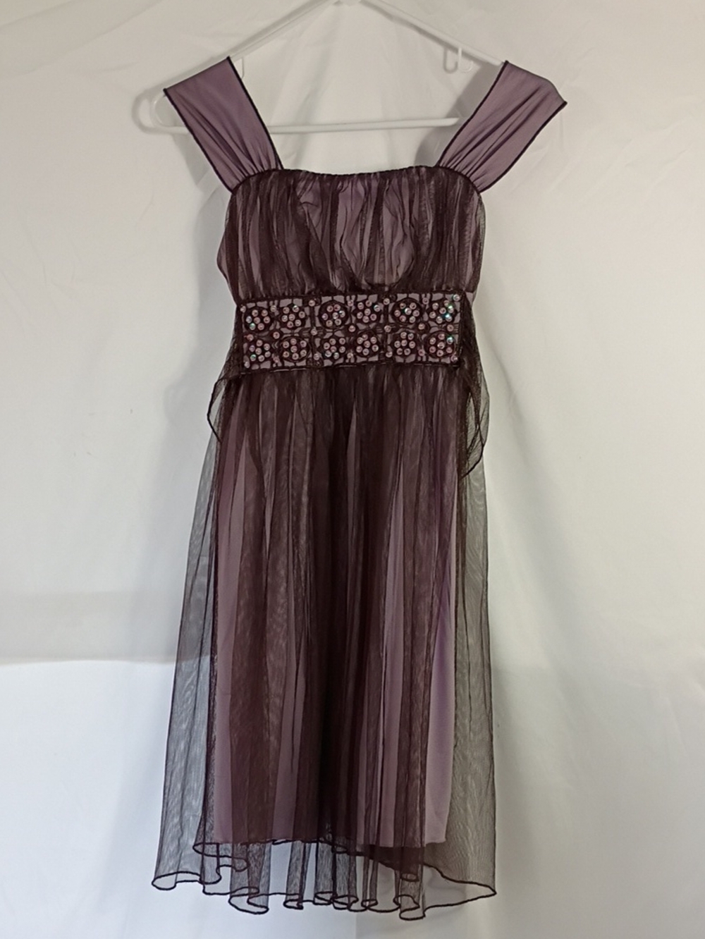 EUC My Michelle Purple Overlay Beaded Waist Dress Girls Size 14 Party Holiday